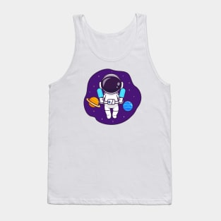 Cute Astronaut Floating In Space With Popsicle Ice Cream Cartoon Tank Top